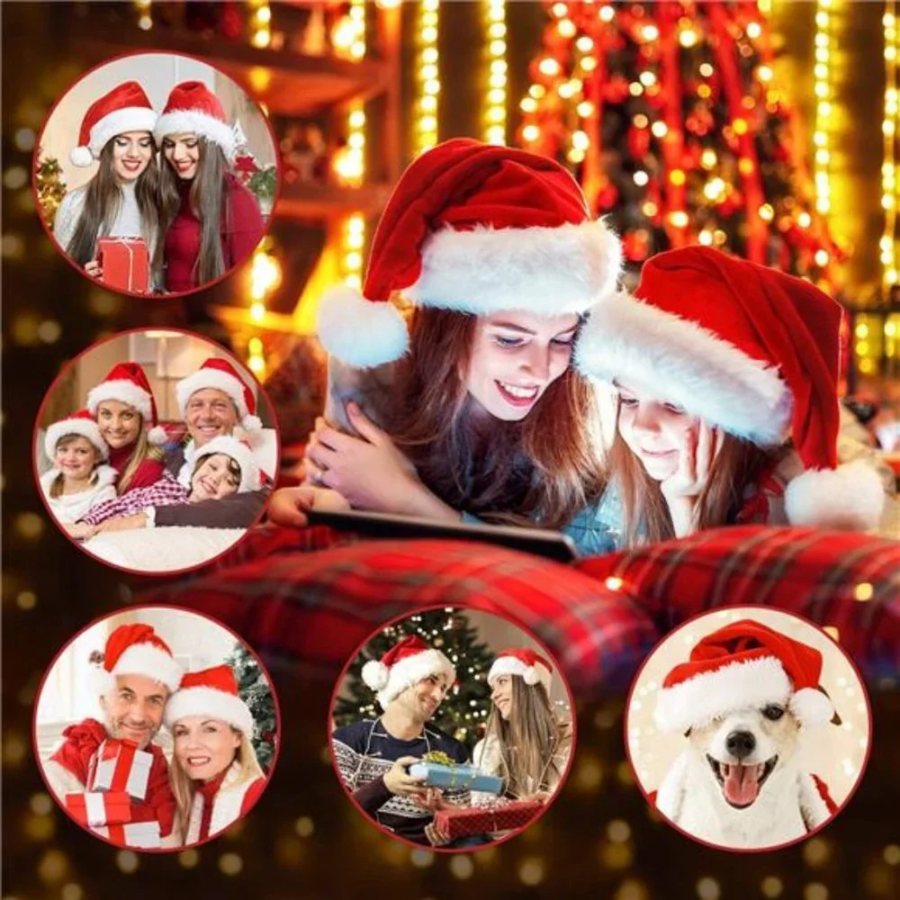 Christmas Hat, Santa Hat, Xmas Holiday Hat for Adults, Unisex Velvet Classic Hat